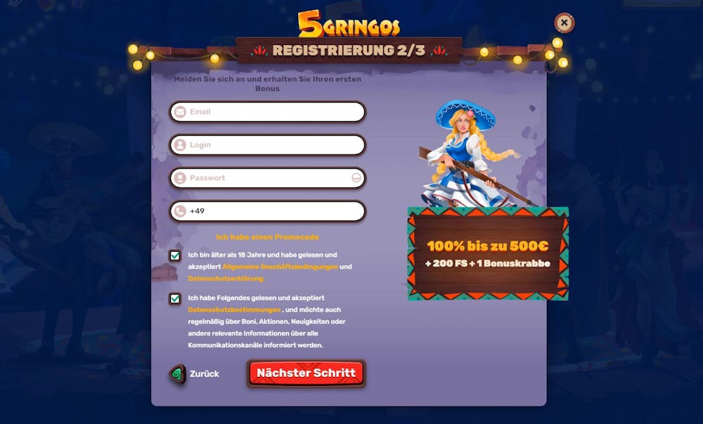 5 Gringos Casino Kontoeröffnung