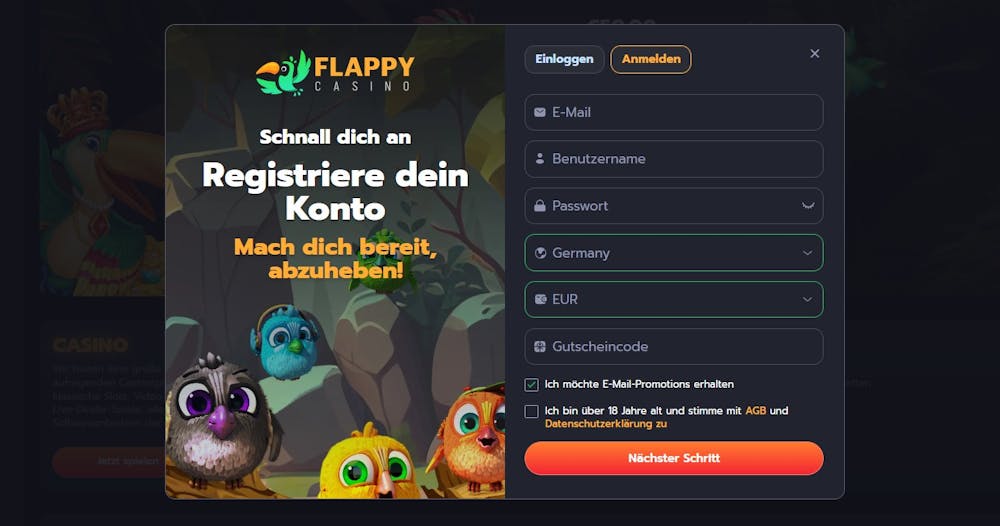 Flappy Casino Registrierung