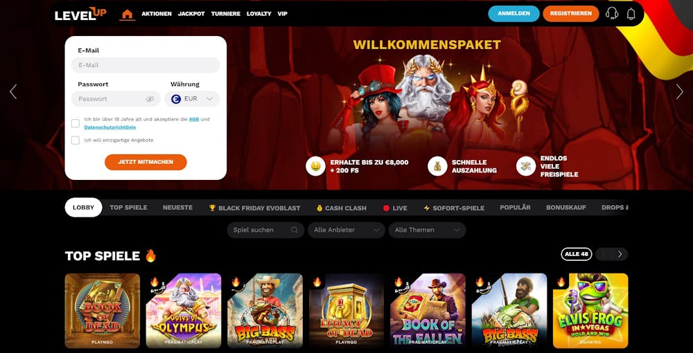 LevelUp Casino Homepage