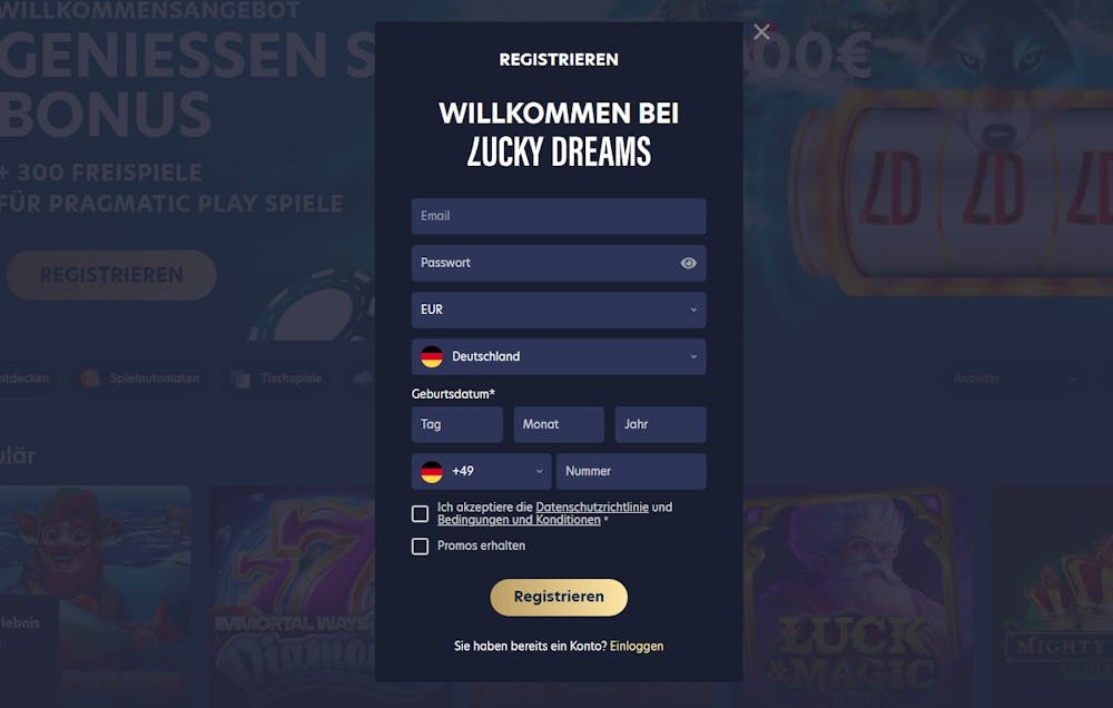 Lucky Dreams Casino Kontoeröffnung