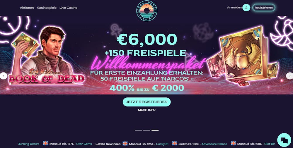 Ocean Breeze Casino Homepage
