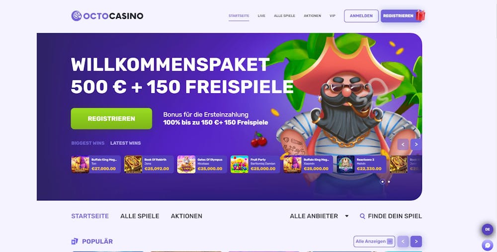 Octo Casino Homepage
