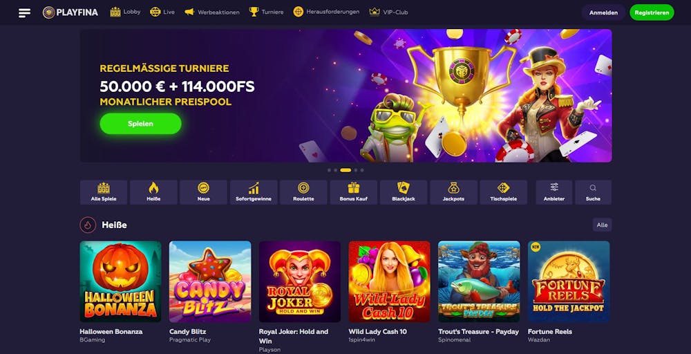 Playfina Casino Homepage