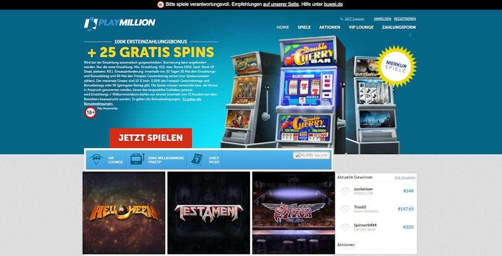 PlayMillion Casino Homepage
