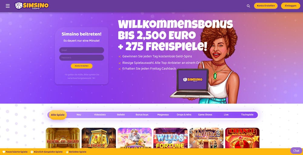 Simsino Casino Homepage