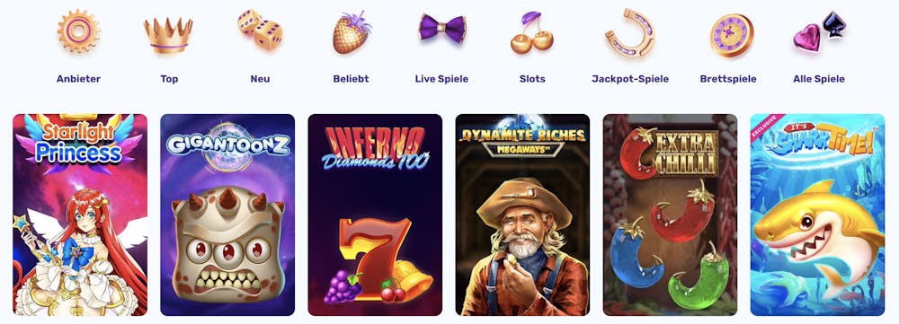 SlotsPalace Casino Spielauswahl
