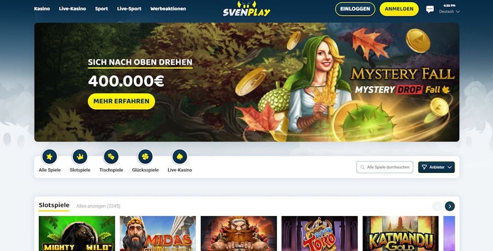 Svenplay Casino Hauptseite