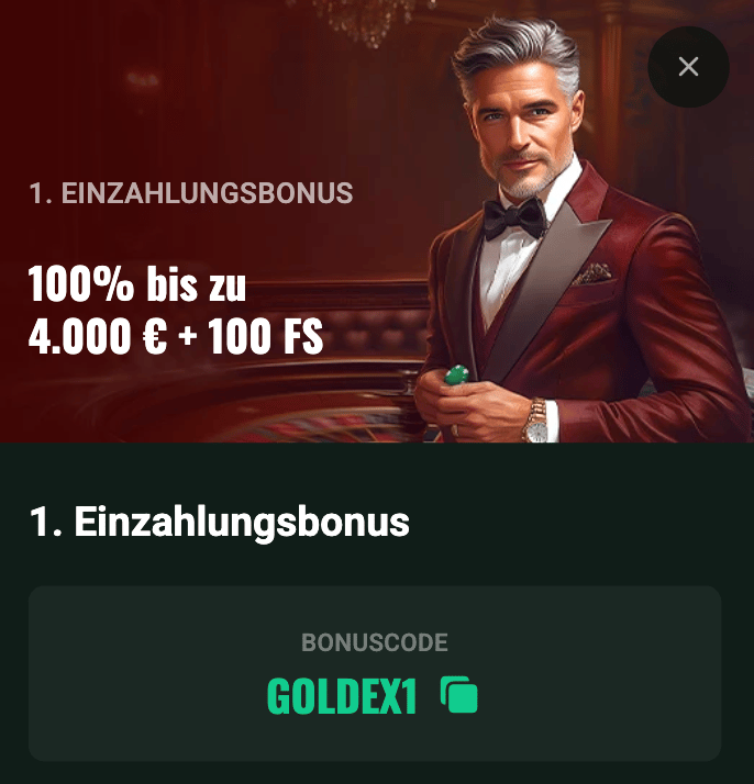 100 Prozent Bonus bis zu 4.000 € im Goldex Casino