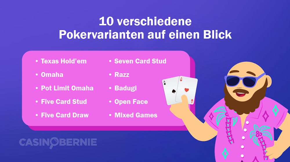10 verschiedene Pokervarianten auf einen Blick