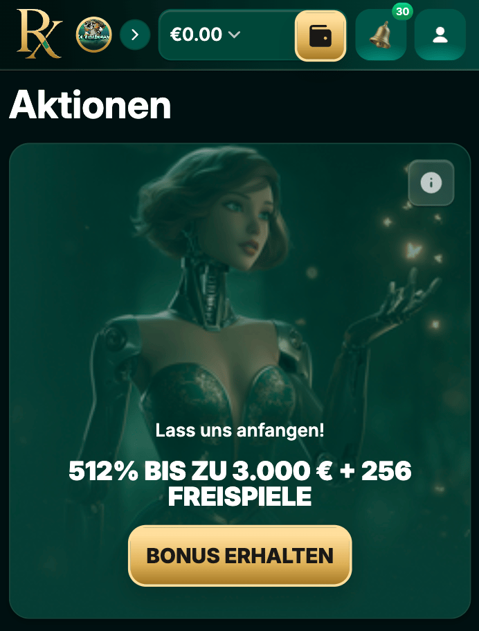 150 Prozent Bonus bis zu 5.000 € im RX Casino