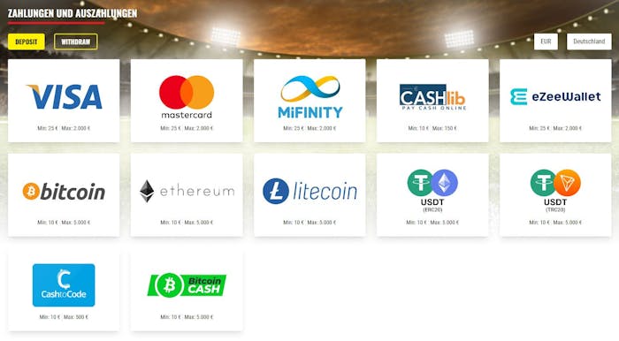 21bets Casino Zahlungsoptionen