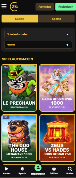 24 Casino Screenshot mit der Auswahl der Slots.