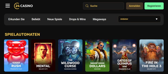24 Casino Screenshot mit der Auswahl der Slots.