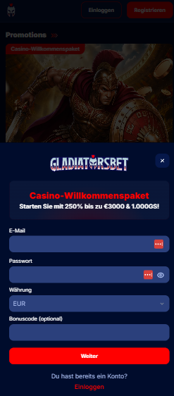 Anmeldeformular im Gladiatorsbet Casino