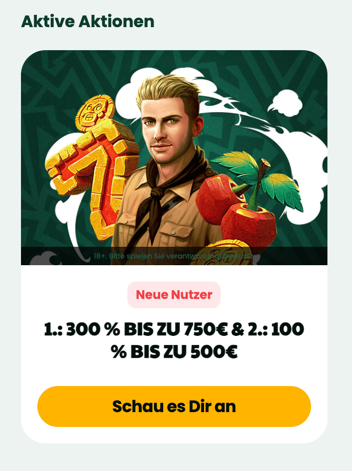 300 Prozent Bonus bis zu 750 € im Tikal Casino