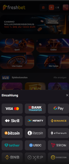 Einzahlungsmethoden im Freshbet Casino
