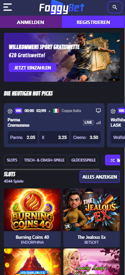 Die Homepage von Foggybet Casino
