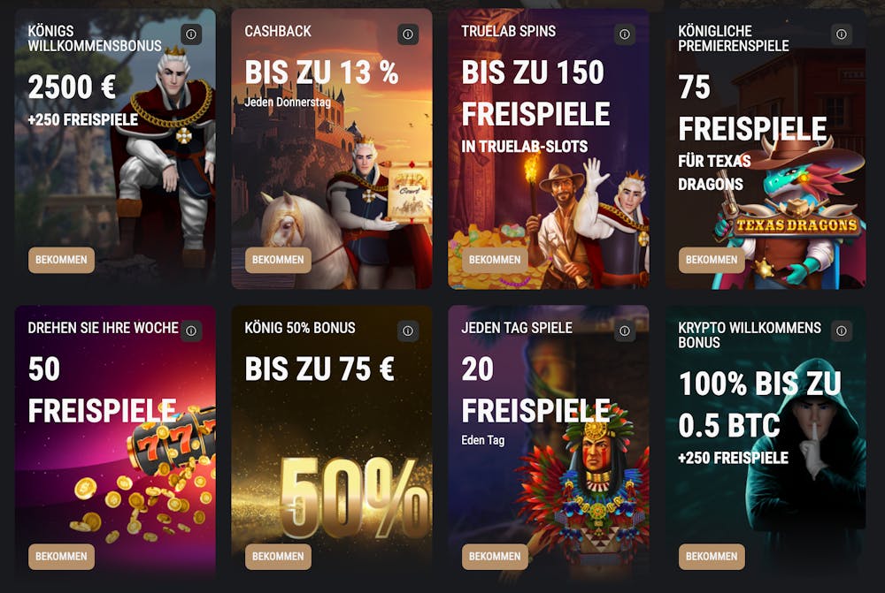 Beispielhafte Abbildung der Bonusangebote im King Billy Casino