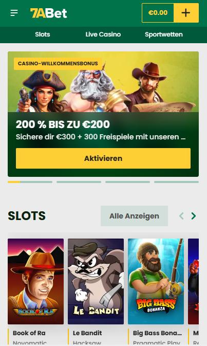 Startseite im neuen Online Casino 7ABet
