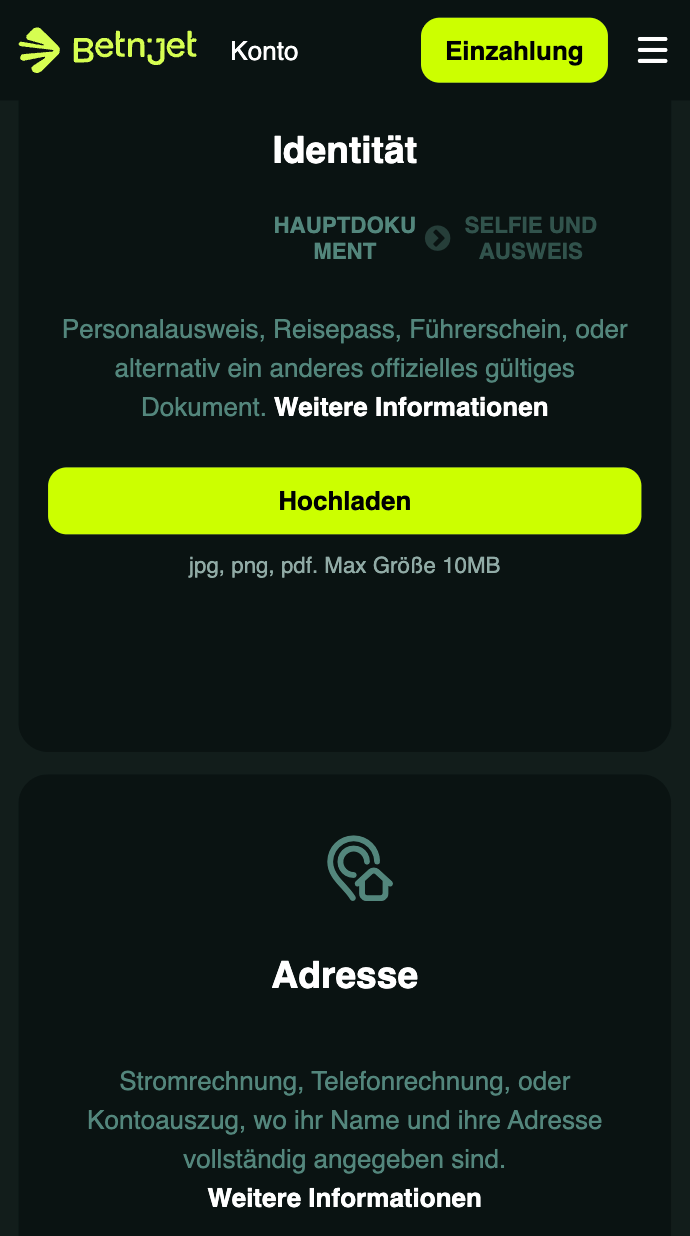 Beispiel für den Upload bei der KYC-Verifizierung im neuen Casino