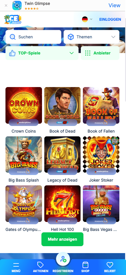 Spiellobby im Ice Casino zeigt Spiele wie Crown Coins