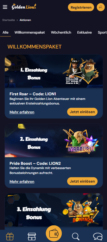 Willkommensbonuspaket im Goldenlionbet Casino
