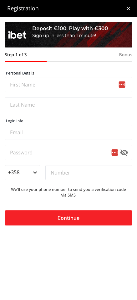Anmeldeformular im iBet Casino