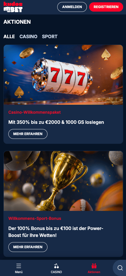 Aktionen im Kudos Bet Casino