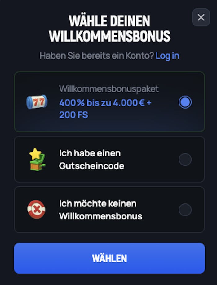 Anmeldeformular im Aerobet Casino