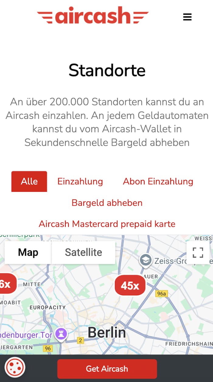 Aircash Standortübersicht
