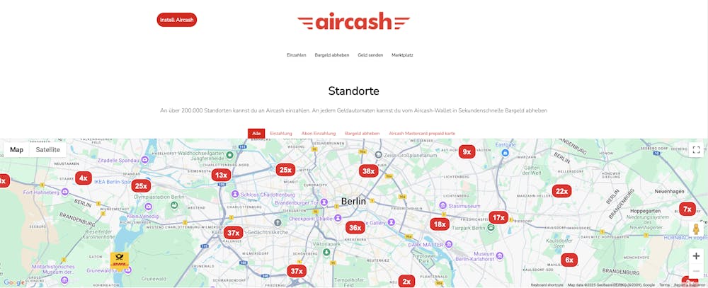 Aircash Standortübersicht