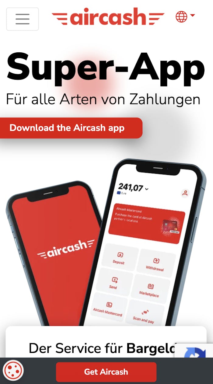 Aircash offizielle Webseite