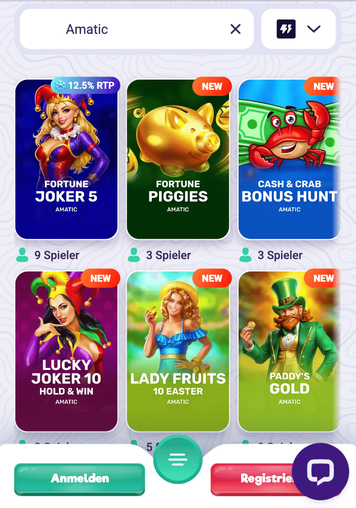 Amatic Slotsauswahl im Online Casino