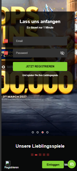 Anarchy Casino Startseite mit Anmeldeformular
