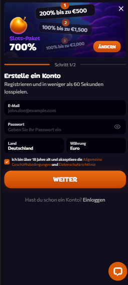 Aphrodite Casino Screenshot mit der Anmeldeseite. Links kann der Willkommensbonus ausgewählt werden, rechts dient zur Eingabe der Daten.