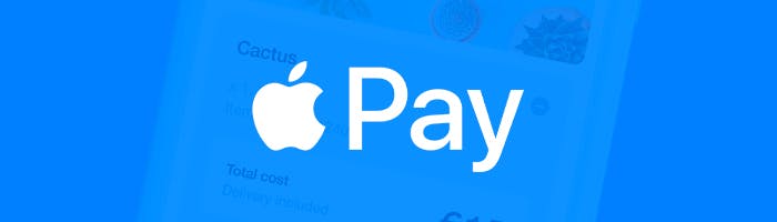 Apple Pay Logo vor hellblauem Hintergrund mit Smartphonebildschirm