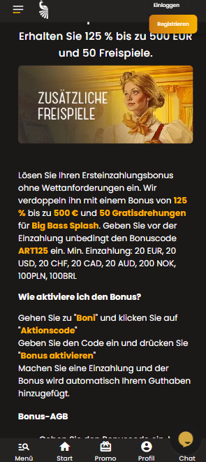 Thor Casino Screenshot mit dem Bonus ohne Umsatzbedingungen.