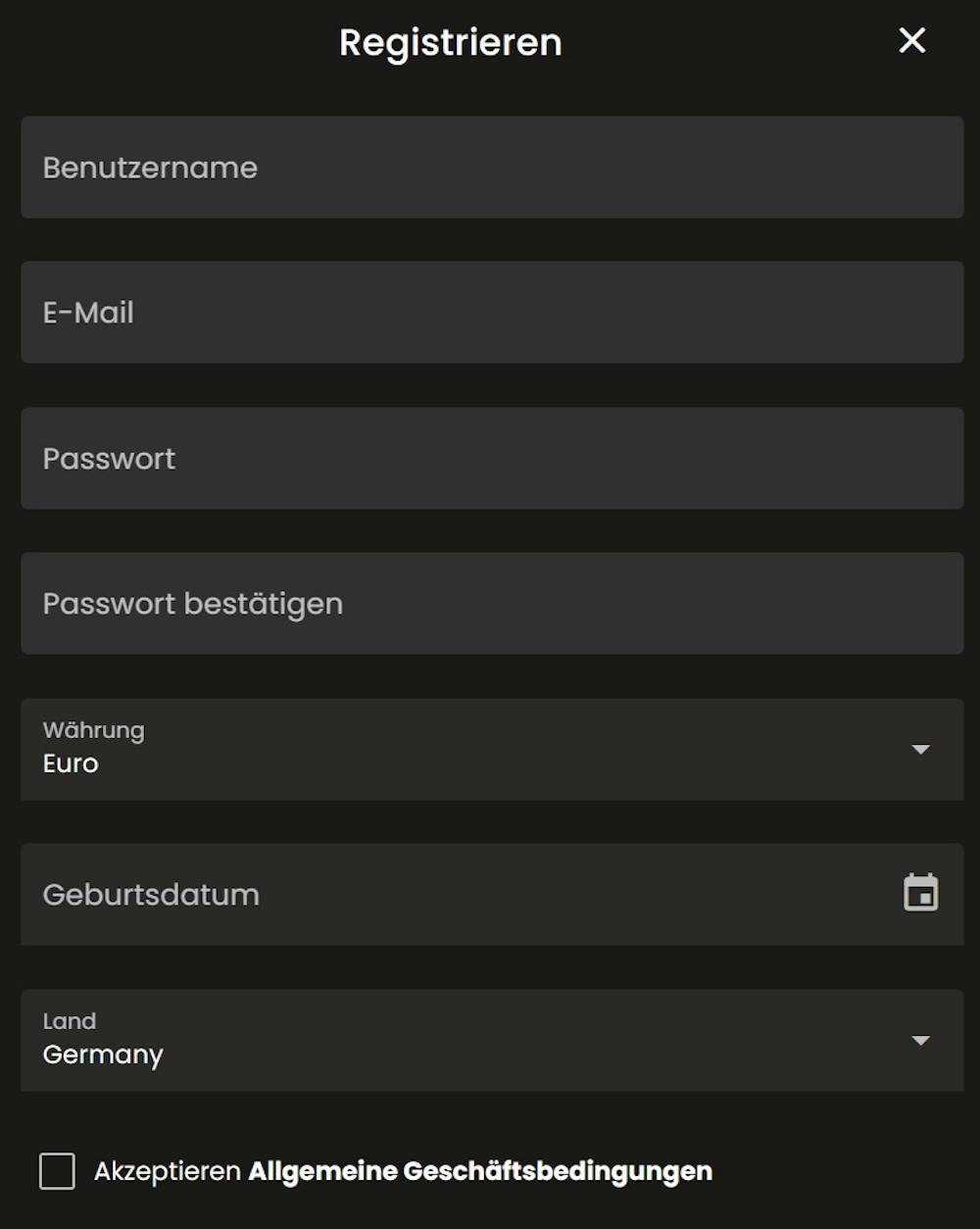 Anmeldeformular im Art Casino