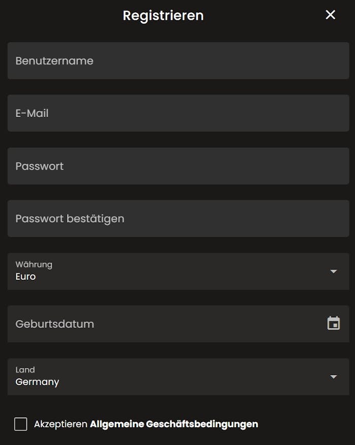 Anmeldeformular im Art Casino
