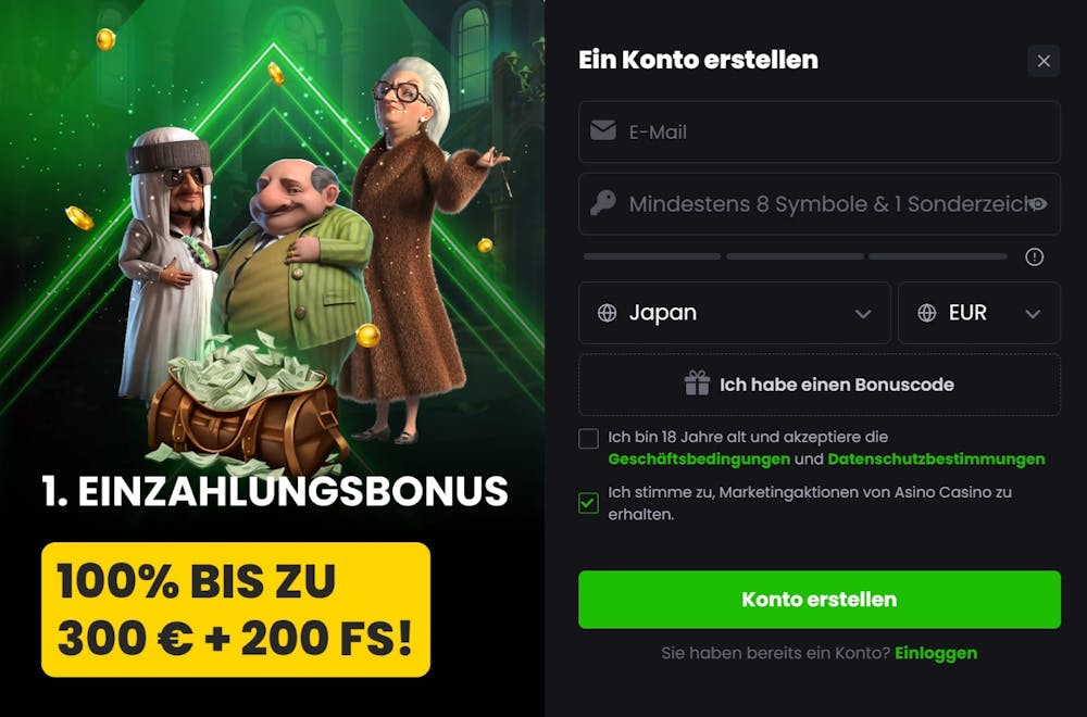 Registrierungsformular im Asino Casino