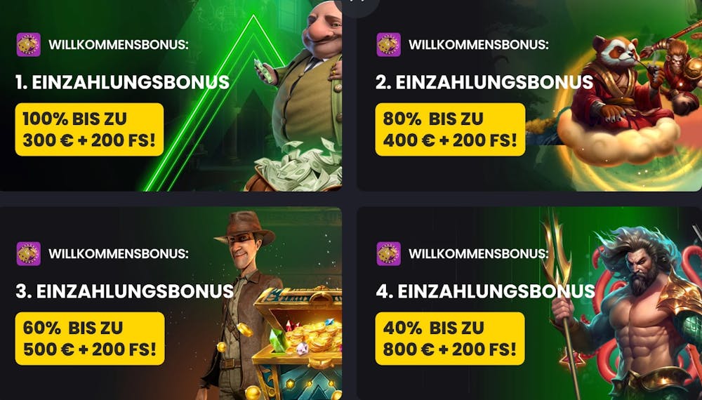 Asino Casino Willkommensbonus auf die ersten vier Einzahlungen.