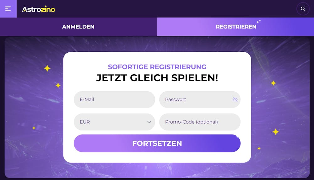 Screenshot vom Astrozino Casino mit dem Willkommensangebot.
