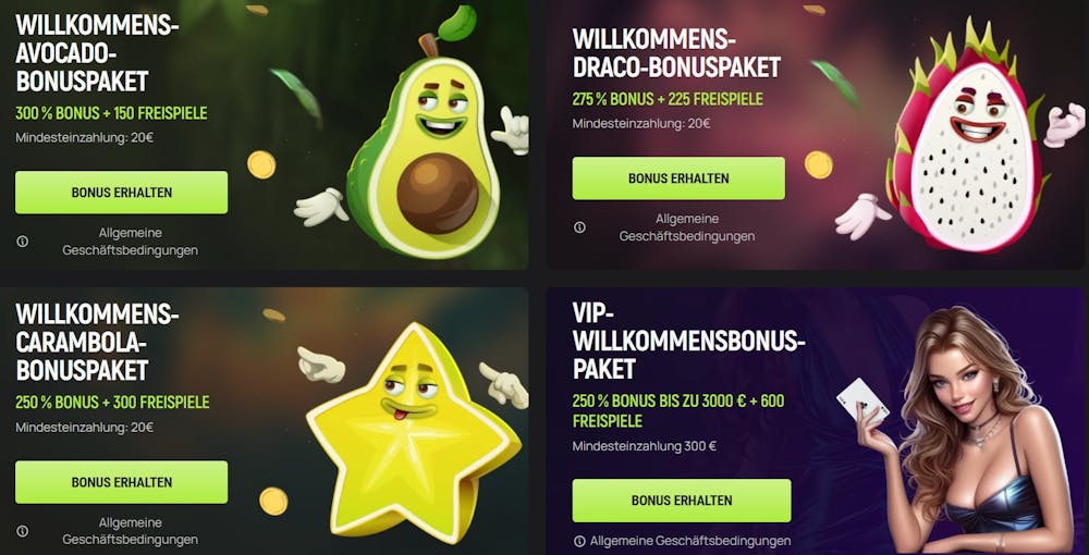 Avo Casino Willkommensbonus bis zu 300% und 150 Freispiele