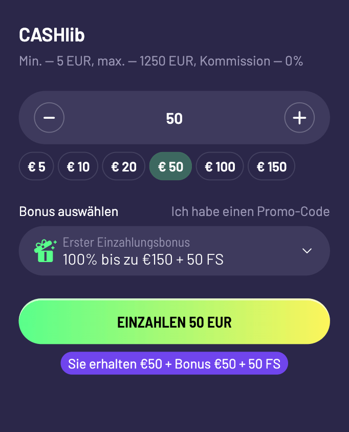 Einzahlung im CASHlib Casino TuffPuff