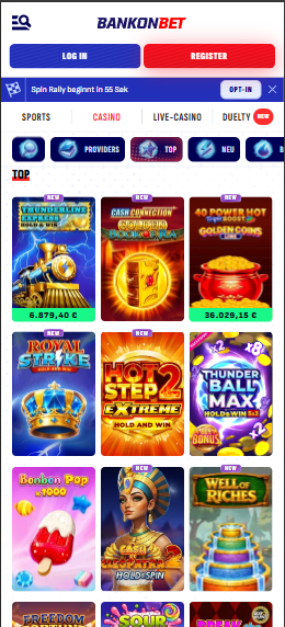 Bankonbet Casino Spiellobby mit Top Spielen
