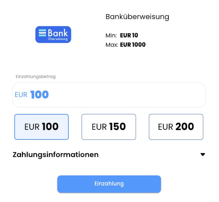 Beispiel für eine Einzahlung im Online Casino mit Banküberweisung