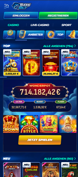 Die Spielauswahl bei Bassbet Casino mit vielen verschiedenen Titeln, wie Joker Heist