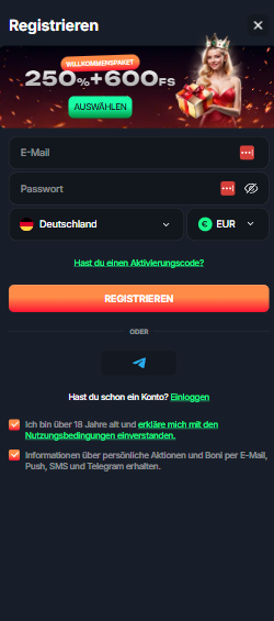 Beef Casino Screenshot mit der Anmeldeseite.