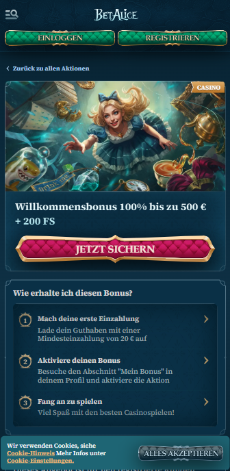 Betalice Casino Screenshot mit dem Willkommensbonus.