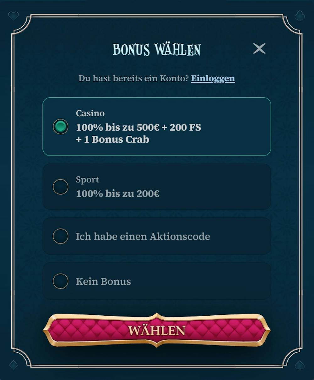 Anmeldeformular im Bet Alice Casino